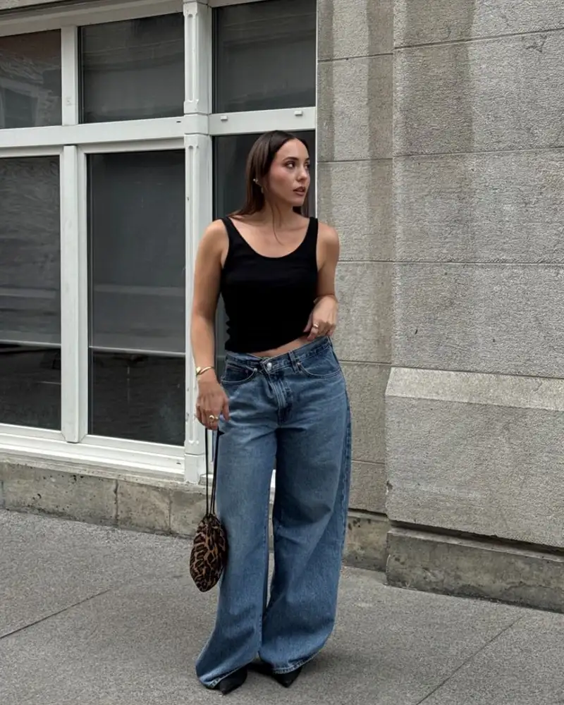 Wide Leg Jeans With A Fitted Tank