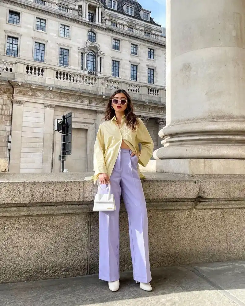 Yellow Cropped Shirt & Lavender Trousers