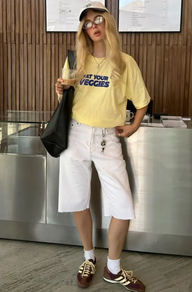 Yellow Graphic Tee & Raw-Hem Shorts