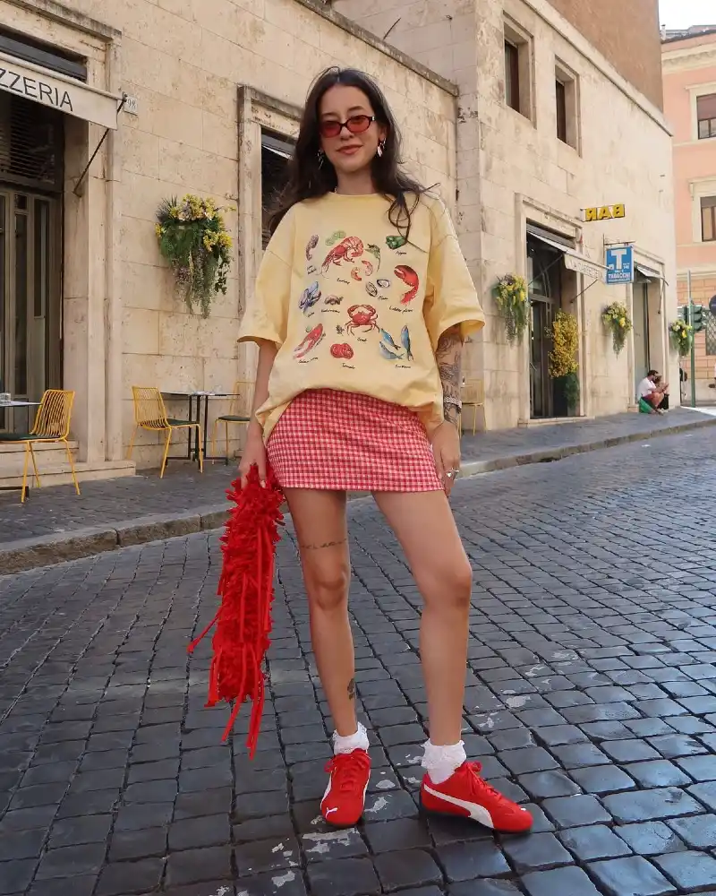  Yellow Seafood Tee & Gingham Skirt