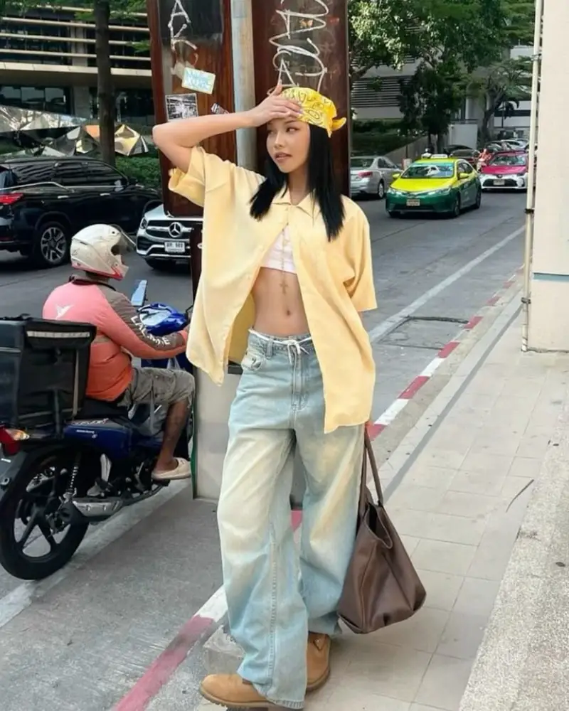 Yellow Shirt with Light Wash Jeans