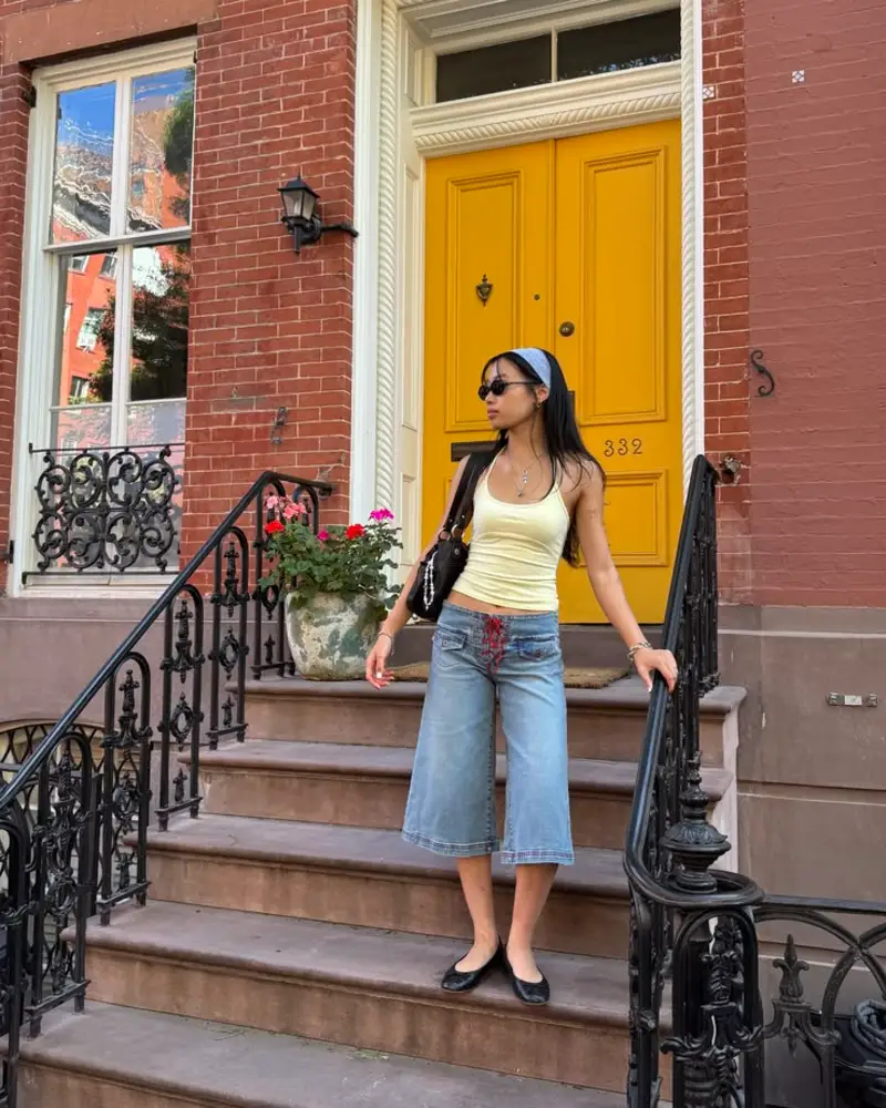 Yellow Tank & Cropped Wide-Leg Denim