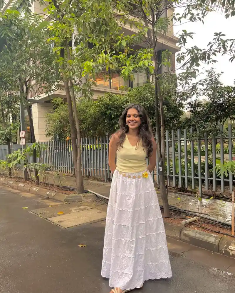 Yellow Tank & White Eyelet Maxi Skirt