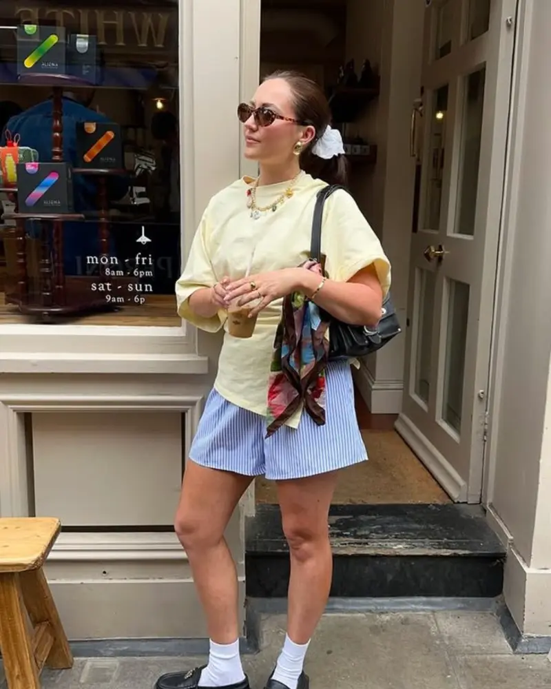 Yellow Tee & Striped Shorts