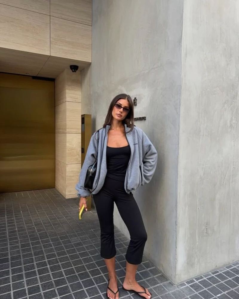  Zip-Up Hoodie + Cropped Flare Pants