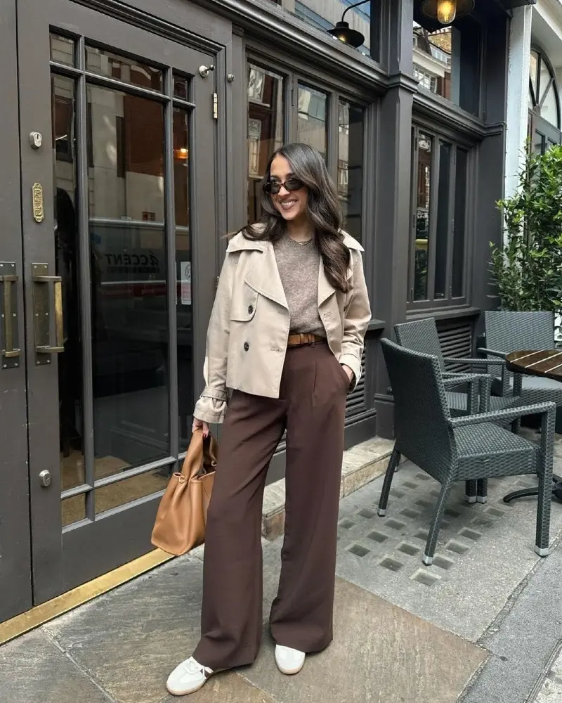 Beige Trench & Brown Trousers