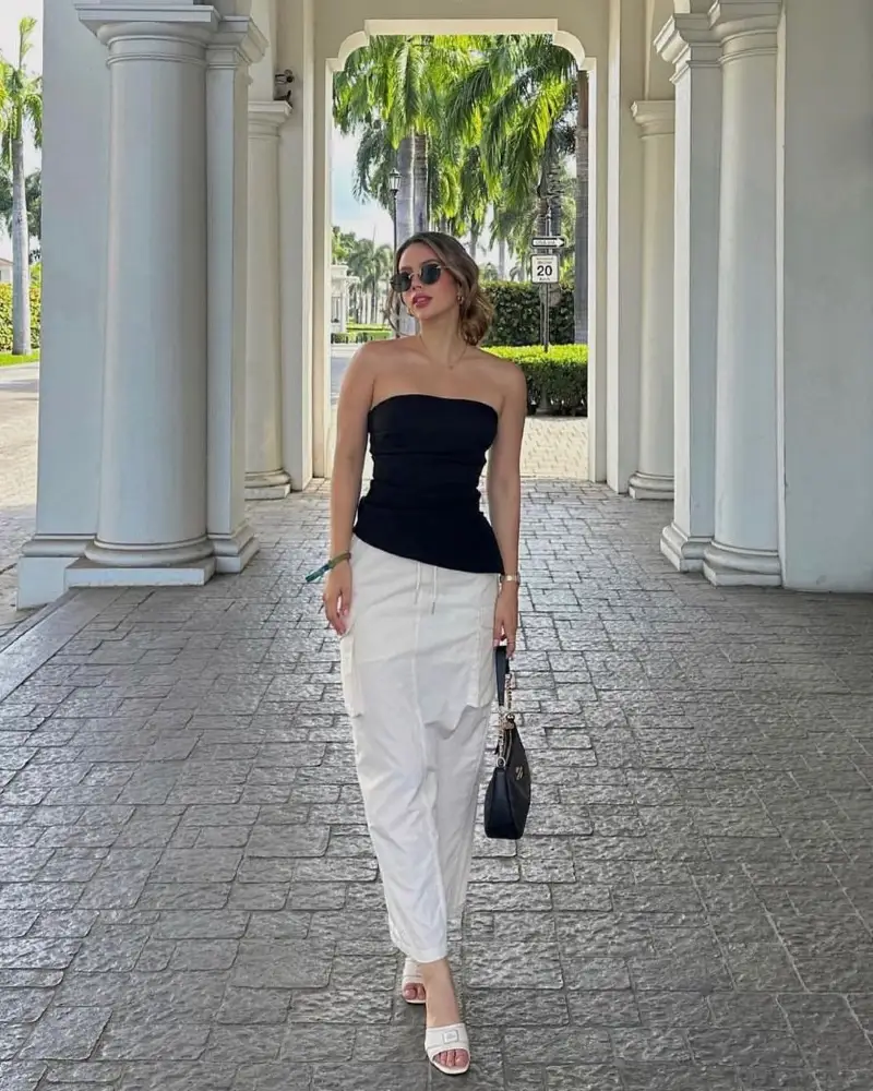 Black Bandeau & White Cargo Trousers