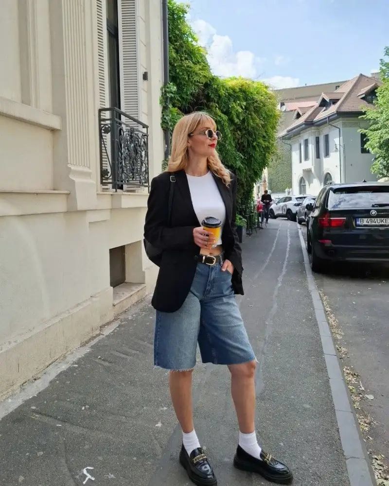 Black Blazer & Denim Bermuda