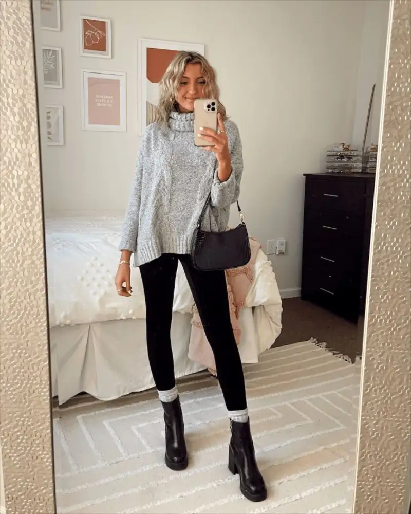 Black Leggings, a Long Sweater, and Chelsea Boots