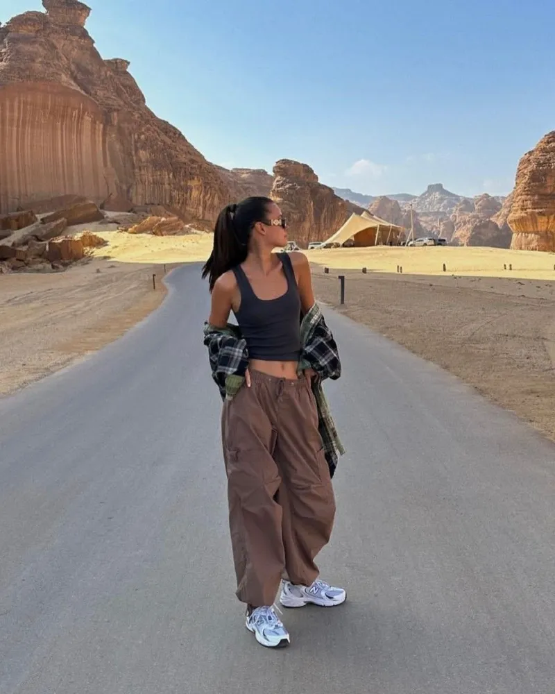  Black Tank + Brown Cargo Pants