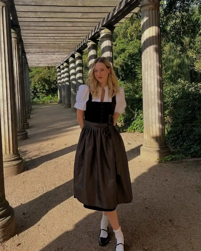 Black Velvet Bodice with Satin Pleated Skirt