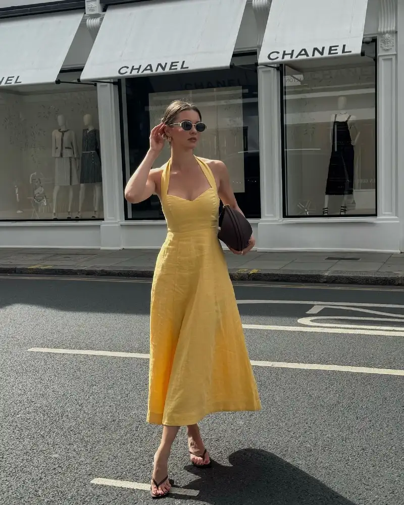 Bright Yellow Halter Midi Dress