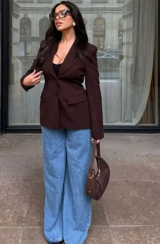 Brown Blazer + Wide-Leg Jeans