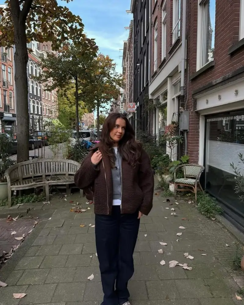 Brown Teddy Jacket with Navy Trousers