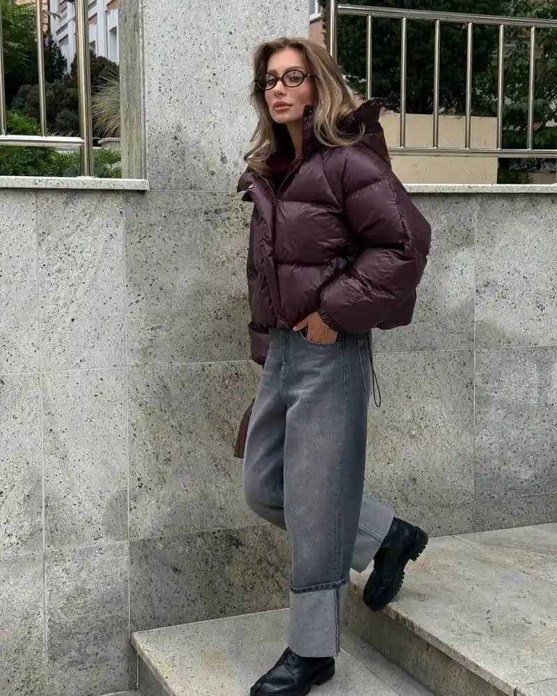 Burgundy Puffer With Grey and Black