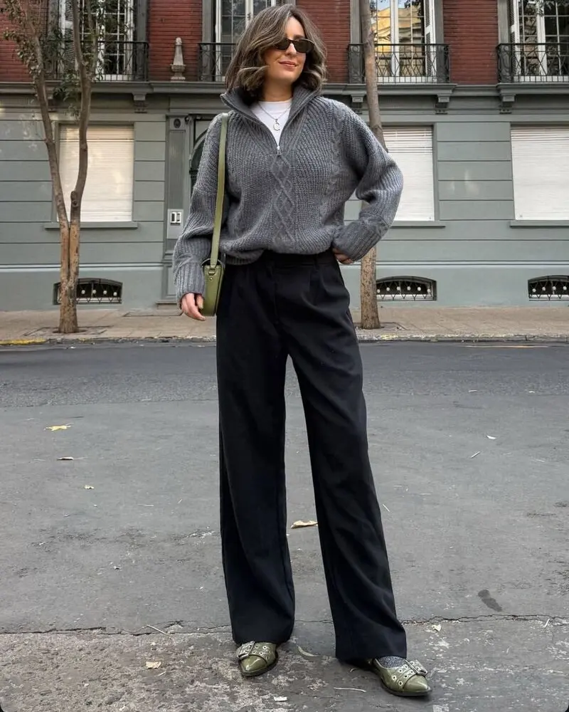 Cable-Knit Sweater & Tailored Trousers