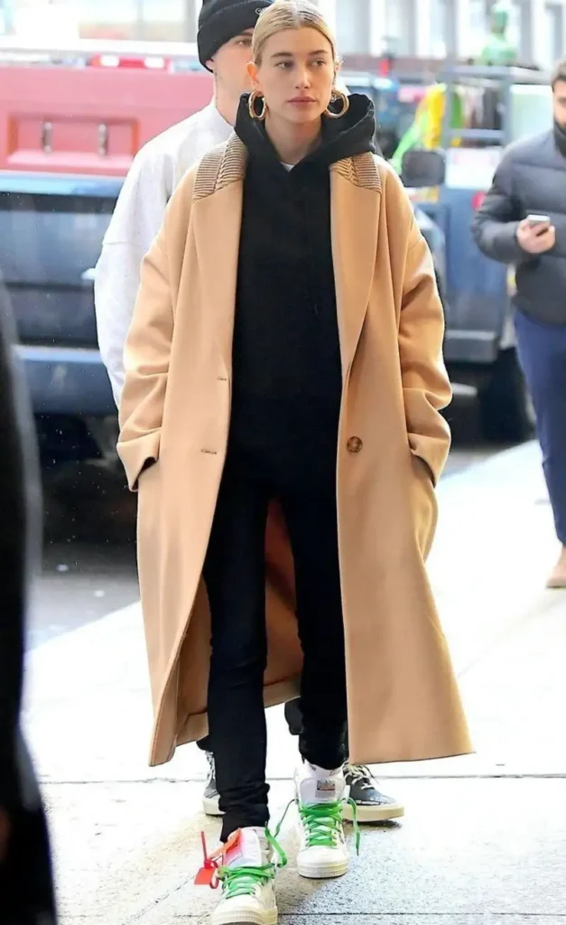 Camel Coat With a Black Hoodie and Joggers