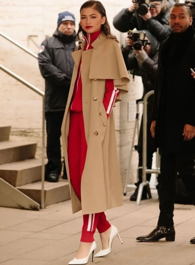 Camel Trench Over a Red Track Set