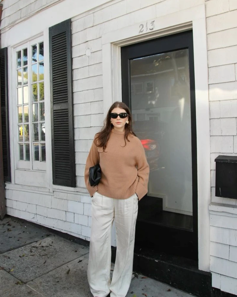 Camel Turtleneck With Cream Trousers