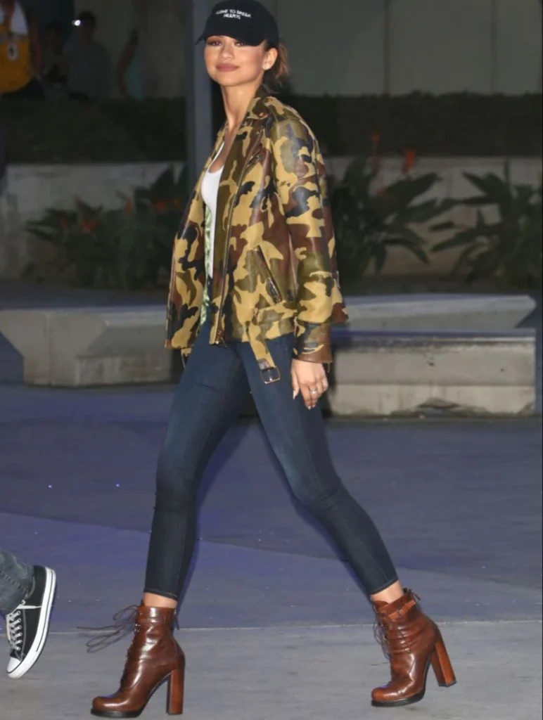 Camouflage Jacket With Heeled Boots