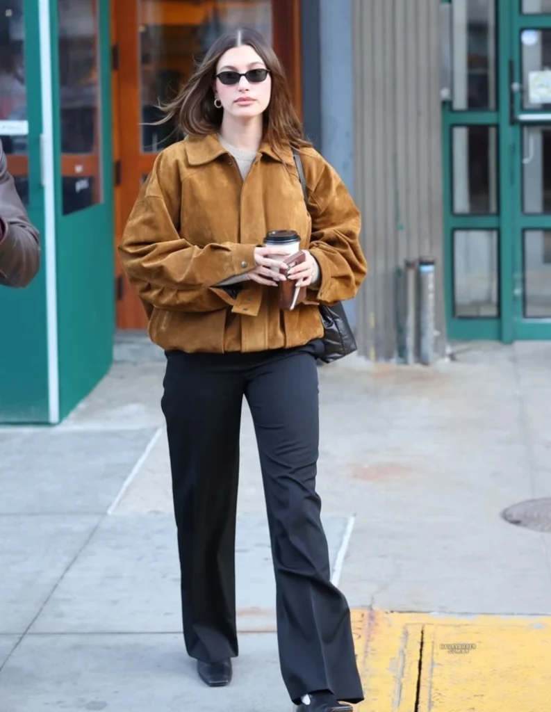 Caramel Suede Jacket With Black Trousers