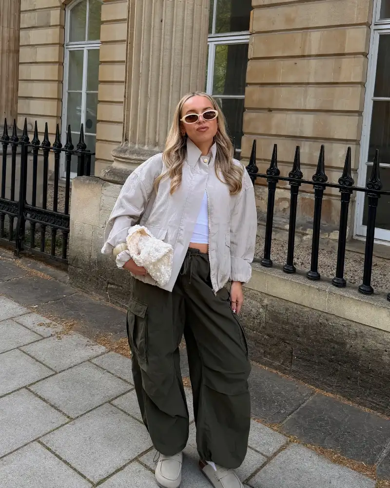 Champagne Utility Jacket with Cargo Pants