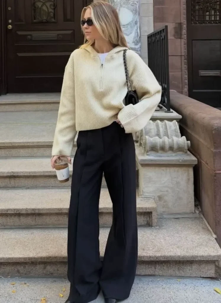 Chunky Cream Knit & Black Trousers