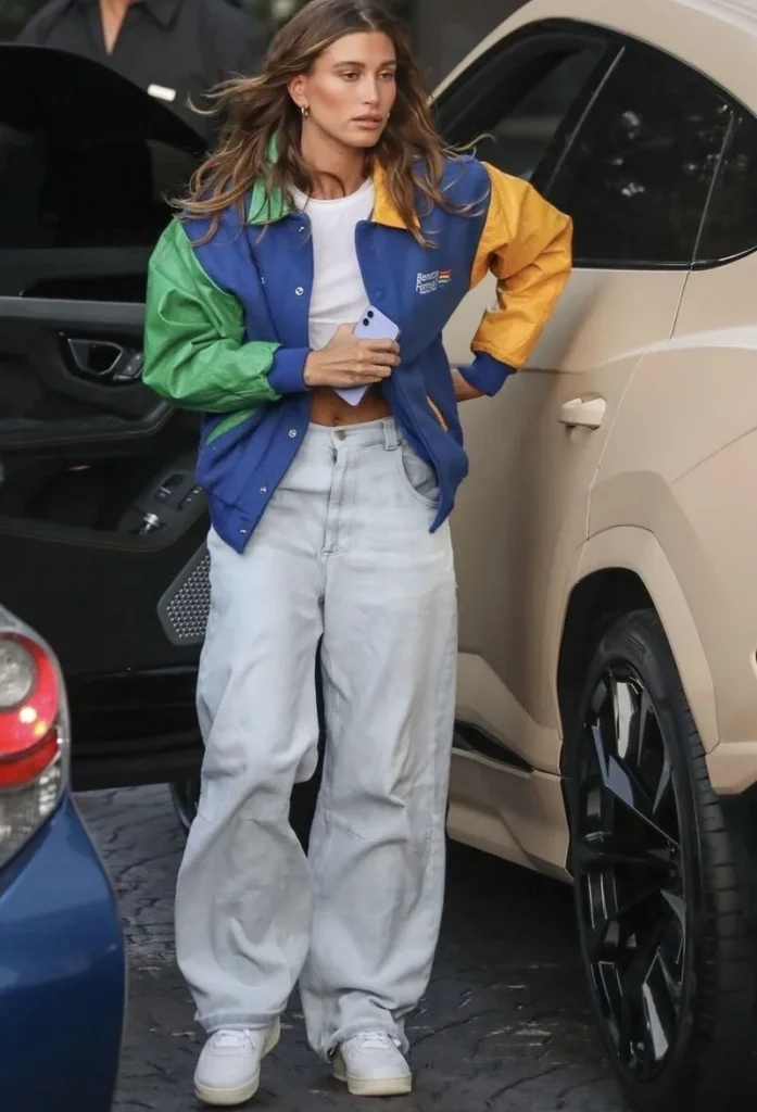 Color-Block Varsity Jacket With Baggy Jeans