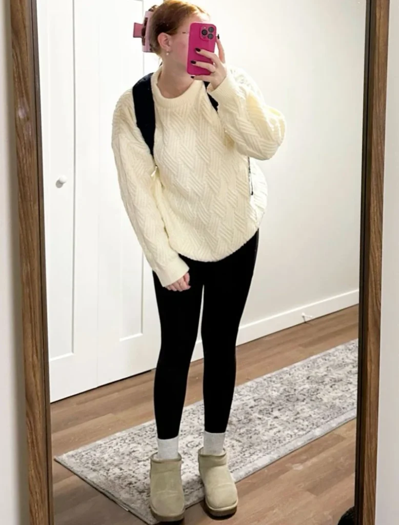 Cream Cable Knit Sweater With Leggings