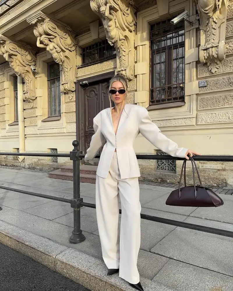 Cream Structured Blazer Set