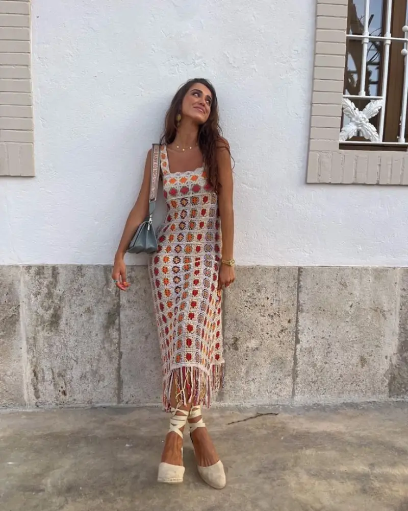 Crochet Maxi Dress With Espadrilles
