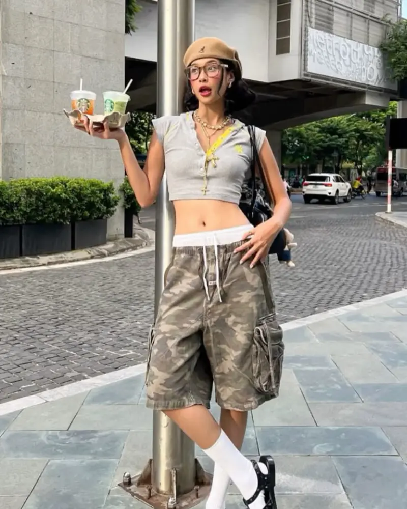 Cropped Henley + Camo Shorts