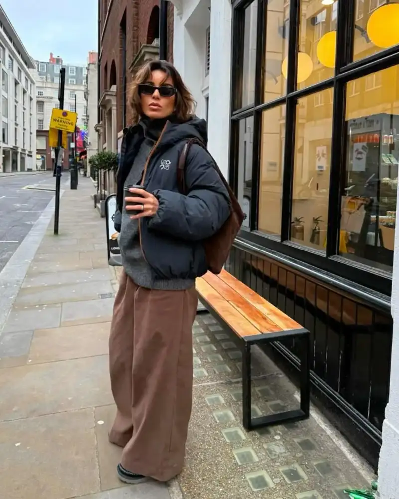 Cropped Puffer With Wide-Leg Trousers
