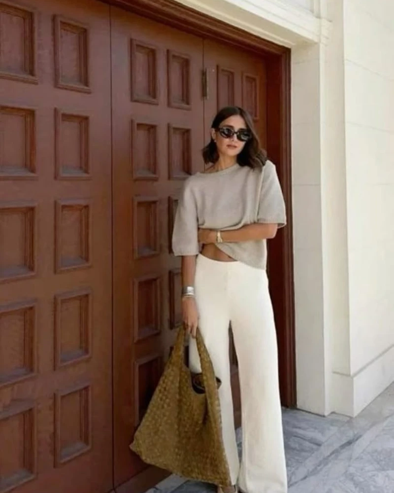 Cropped Sweater and White Tailored Trousers