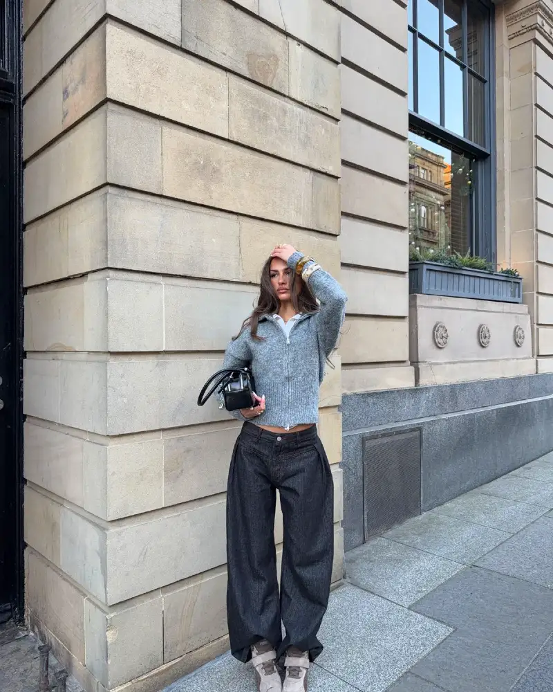 Cropped Zip Sweater & Wide Trousers