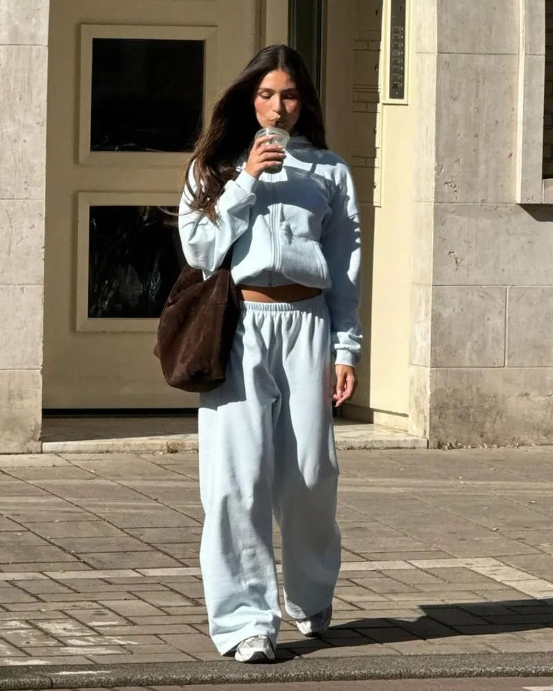 Cropped Zip-Up with Baby Blue Sweats