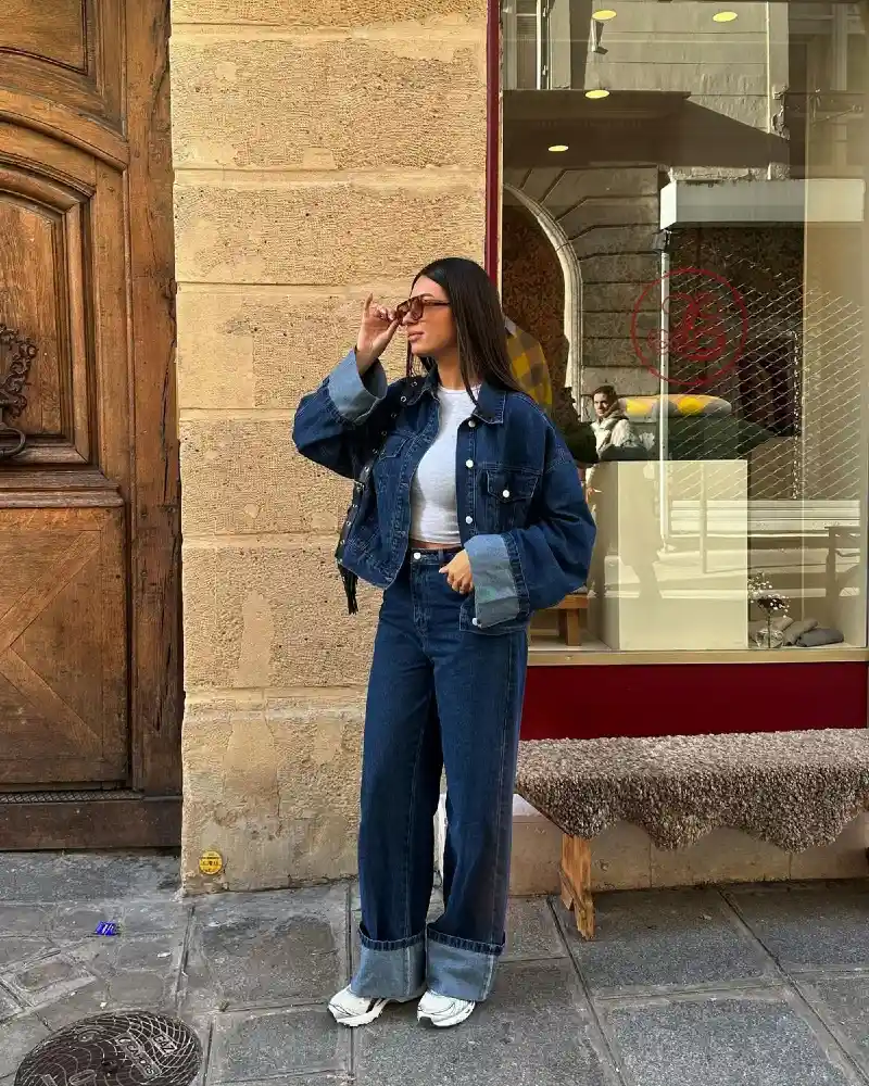 Denim Two-Piece with a Contrast Cropped Jacket