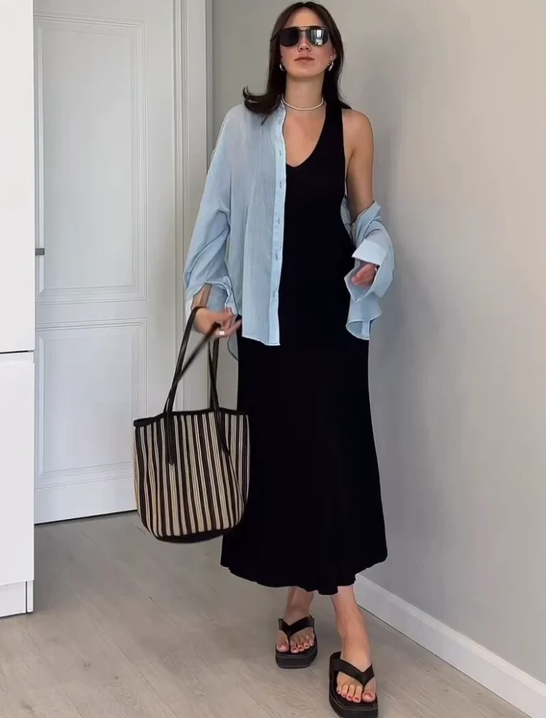Draped Slip Dress & Layered Shirt