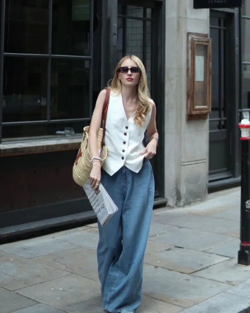 Fitted Waistcoat + Wide-Leg Denim