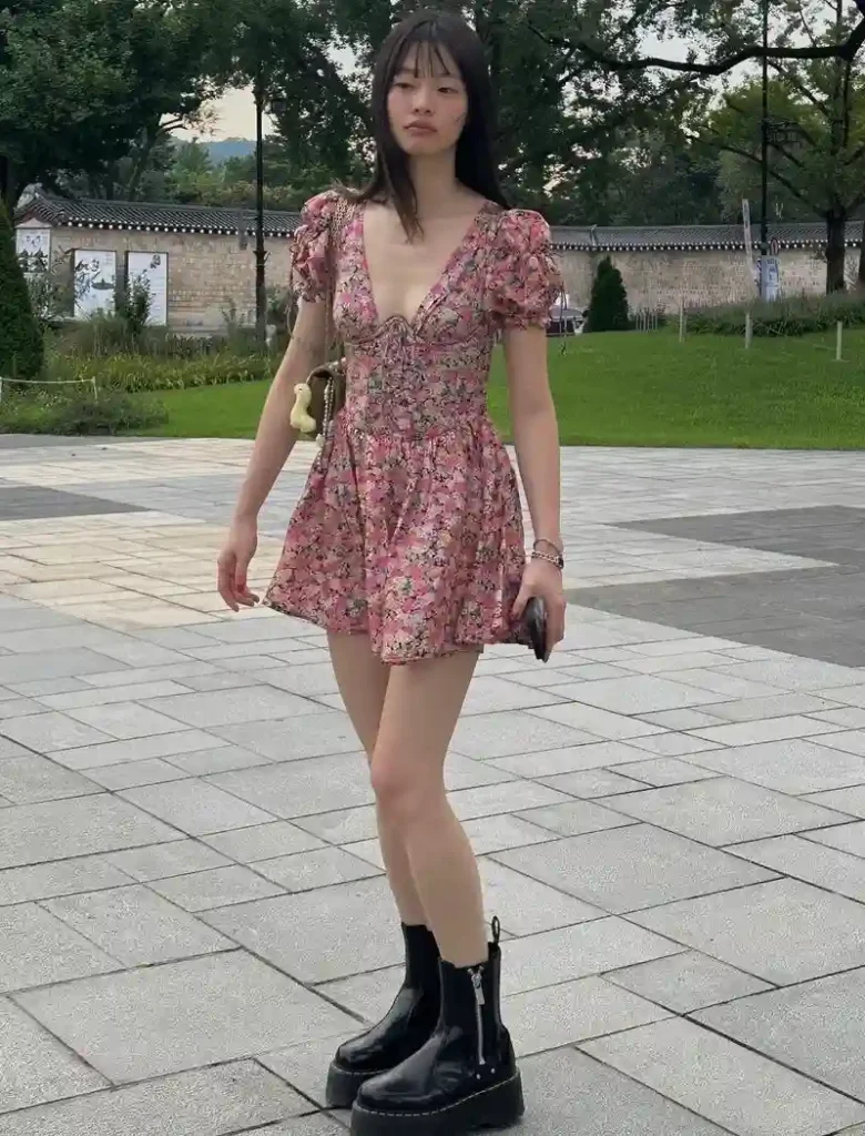 Floral Mini Dress With Chunky Boots
