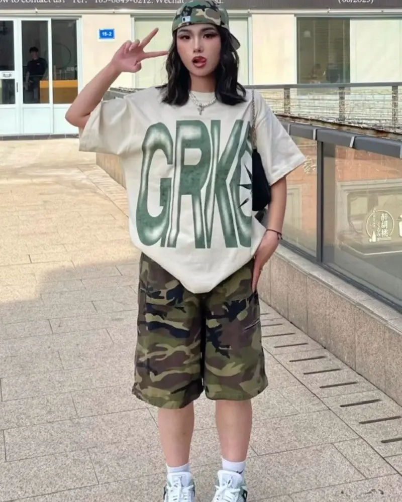  Graphic Tee + Camo Shorts + Sneakers