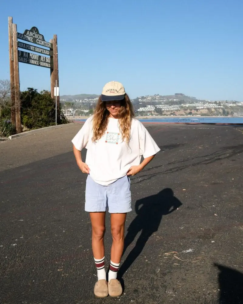 Graphic Tee + Light Wash Shorts
