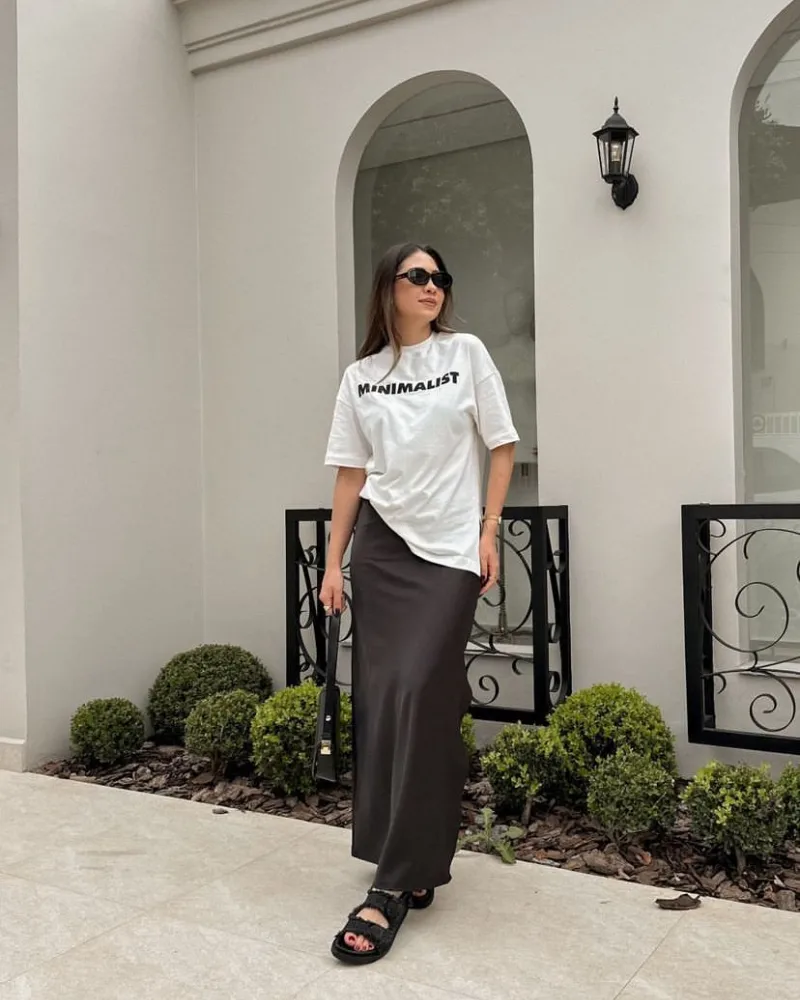 Graphic Tee & Slip Skirt