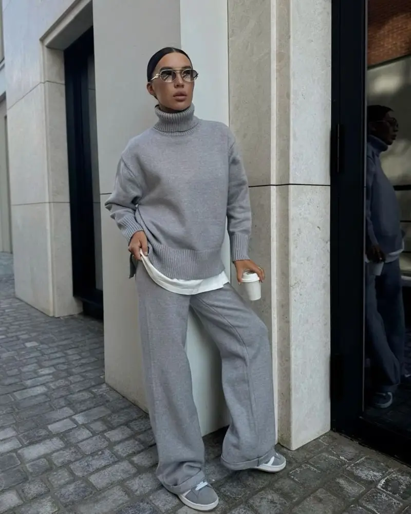 Gray Turtleneck With Matching Trousers