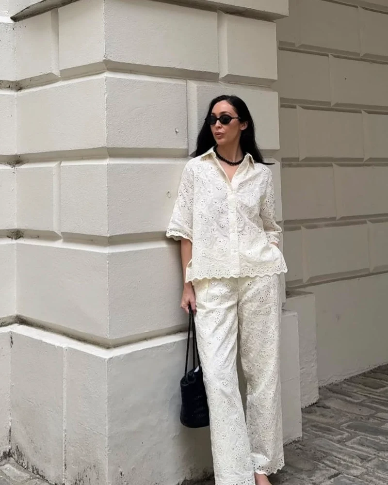 Ivory Eyelet Shirt & Trouser Set