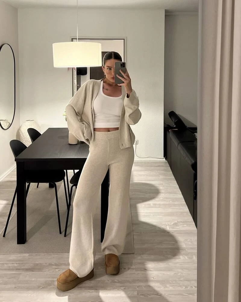 Ivory Knit Set With Platform Shoes