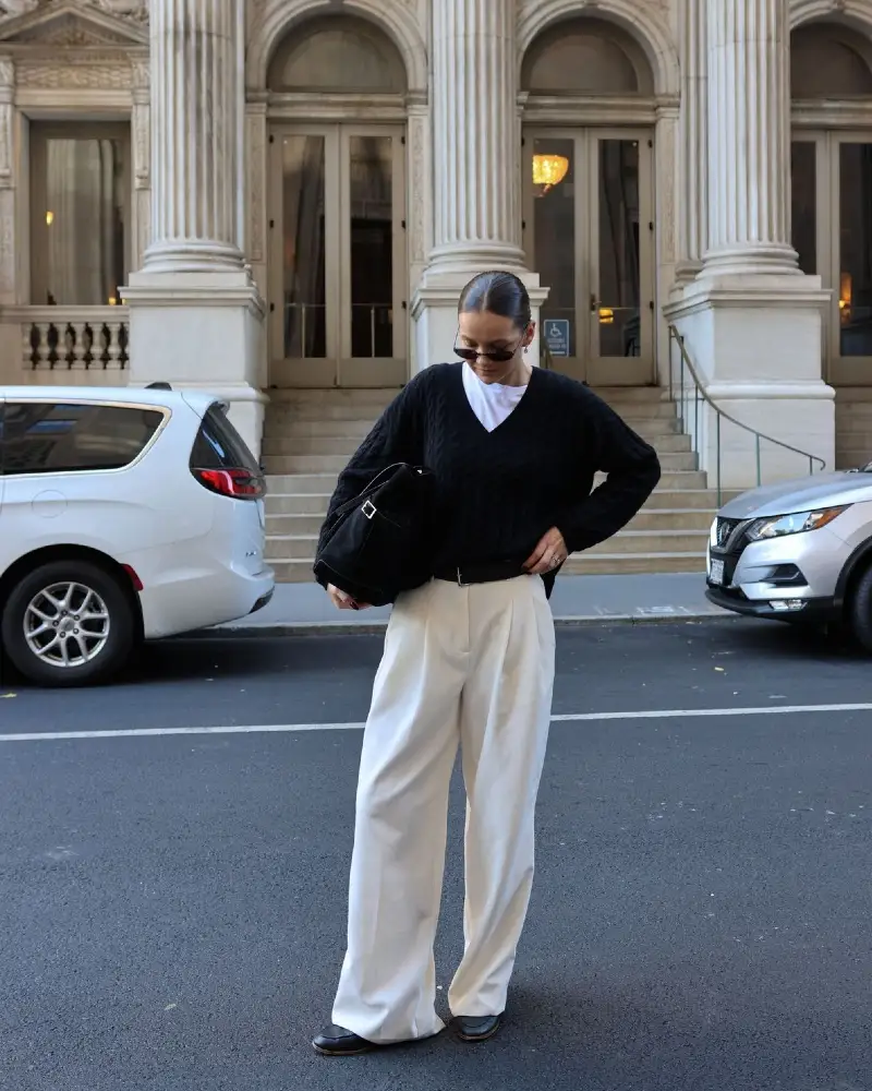Layered Knit & Cream Wide-Legs