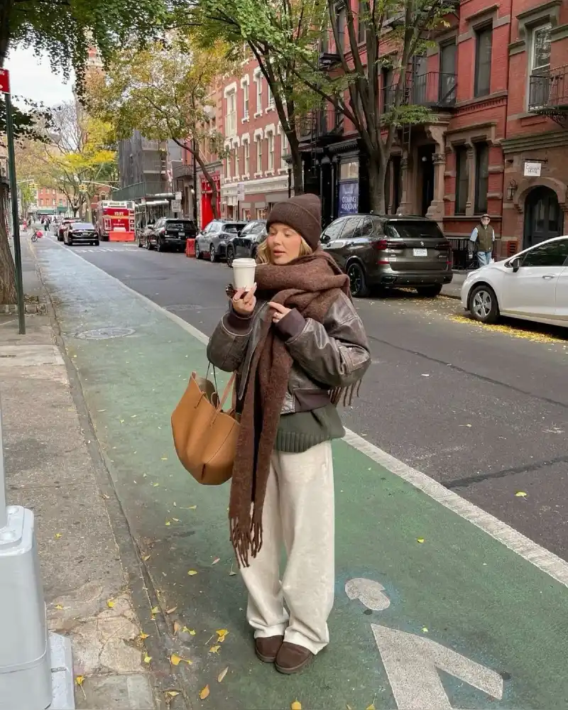 Leather Aviator Jacket and Sweatpants-Style Trousers