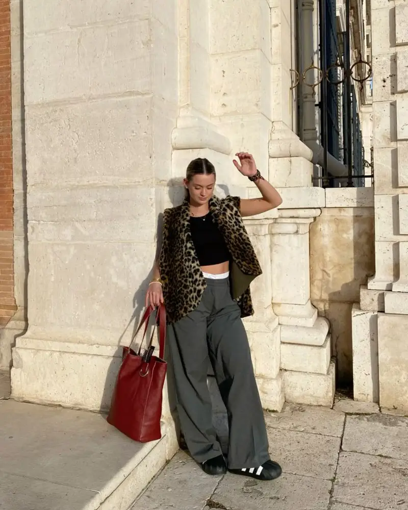  Leopard Vest & Grey Trousers