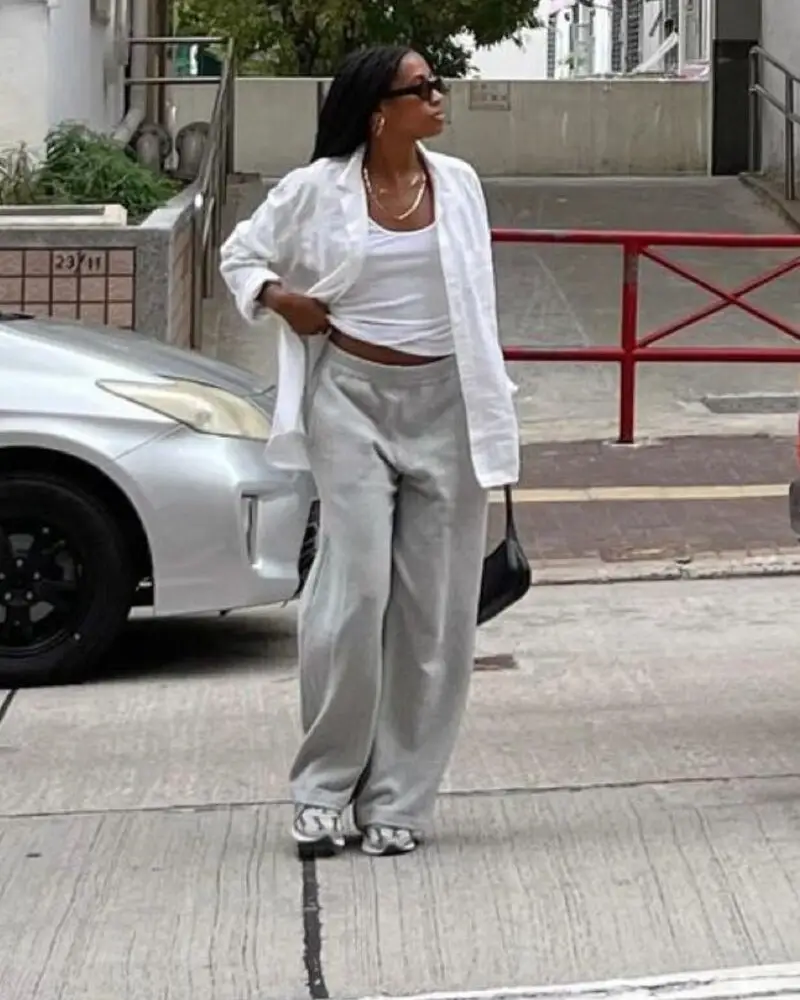 Linen Shirt & Grey Sweatpants